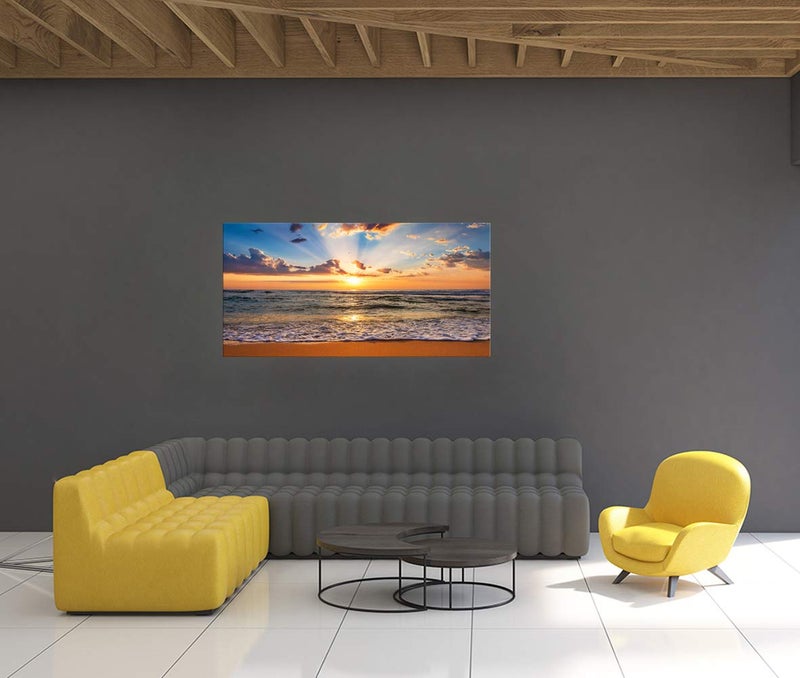 Muolunna BK1850 Wall Art Decor Large Canvas Print Picture Sunrise Ocean Beach Waves Scenery Modern Painting Artwork for Office Wall Decor Home Decoration Stretched and Framed Ready to Hang, 20x40inch - Image 5